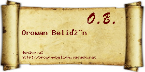 Orowan Belián névjegykártya